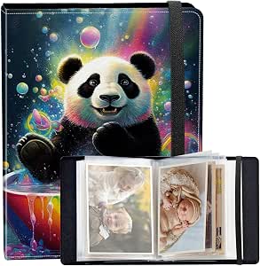 Photo Album 4x6 120 Photos Small Capacity PU Leather Cover, Panda in Bathtub Mini Photo... image