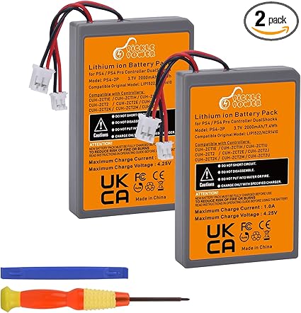 Pickle Power 2 Pack 2000mAh PS4 Controller Battery Replacement for Sony PS4/PS4 Pro/PS4 Slim...