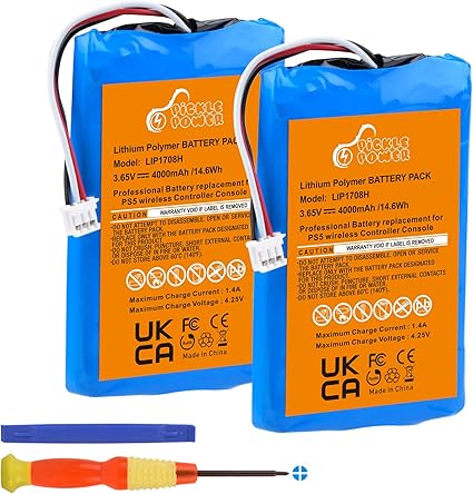 Pickle Power 2 Pack 4000mAh LIP1708 Battery for Sony PS5 PlayStation 5 DualSense CFI-ZCT1W...