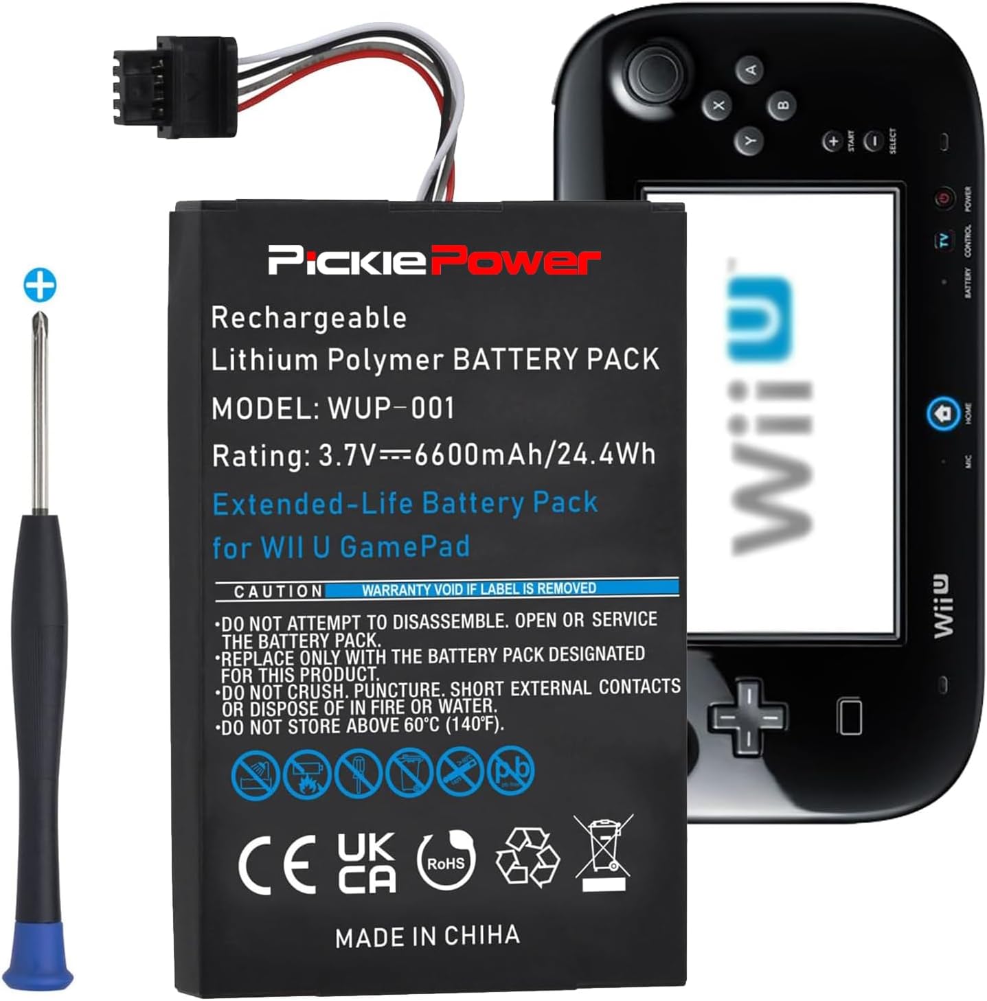 Pickle Power 6600mAh Wii U Gamepad Battery, Rechargeable Wii U Battery Replacement for...