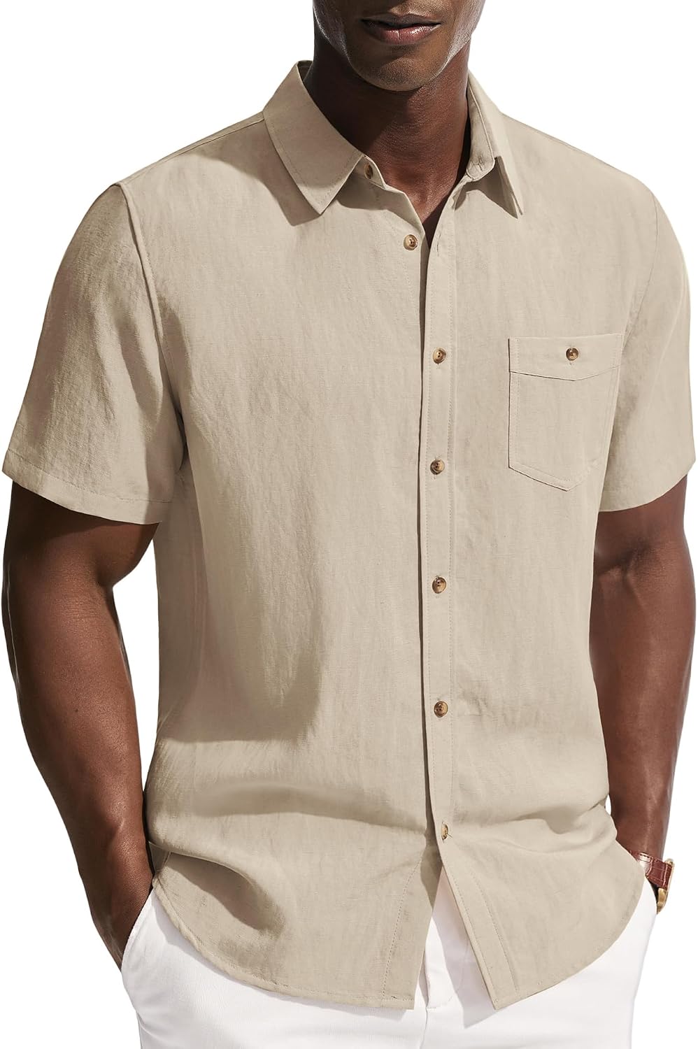 PJ PAUL JONES Mens Linen Shirts Short Sleeve Button Down Shirt Wrinkle Free Dress Shirt...