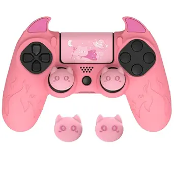 PlayVital Cute Demon Controller Skin for ps4 with Thumb Grips & Stickers, Kawaii Anti-Slip...