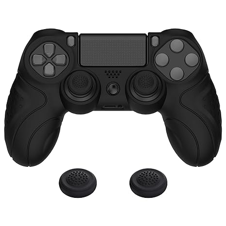 PlayVital Guardian Edition Black Ergonomic Soft Anti-Slip Controller Silicone Case Cover for...