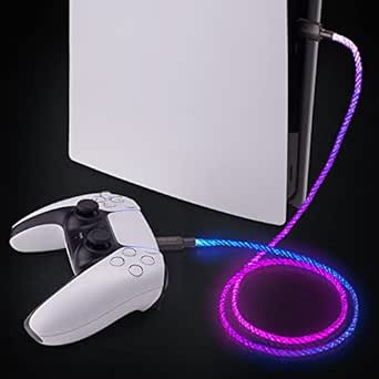PlayVital USB-C LED Charging Cable for ps5/ps5 Edge Controller, 3.28FT Universal RGB Light...
