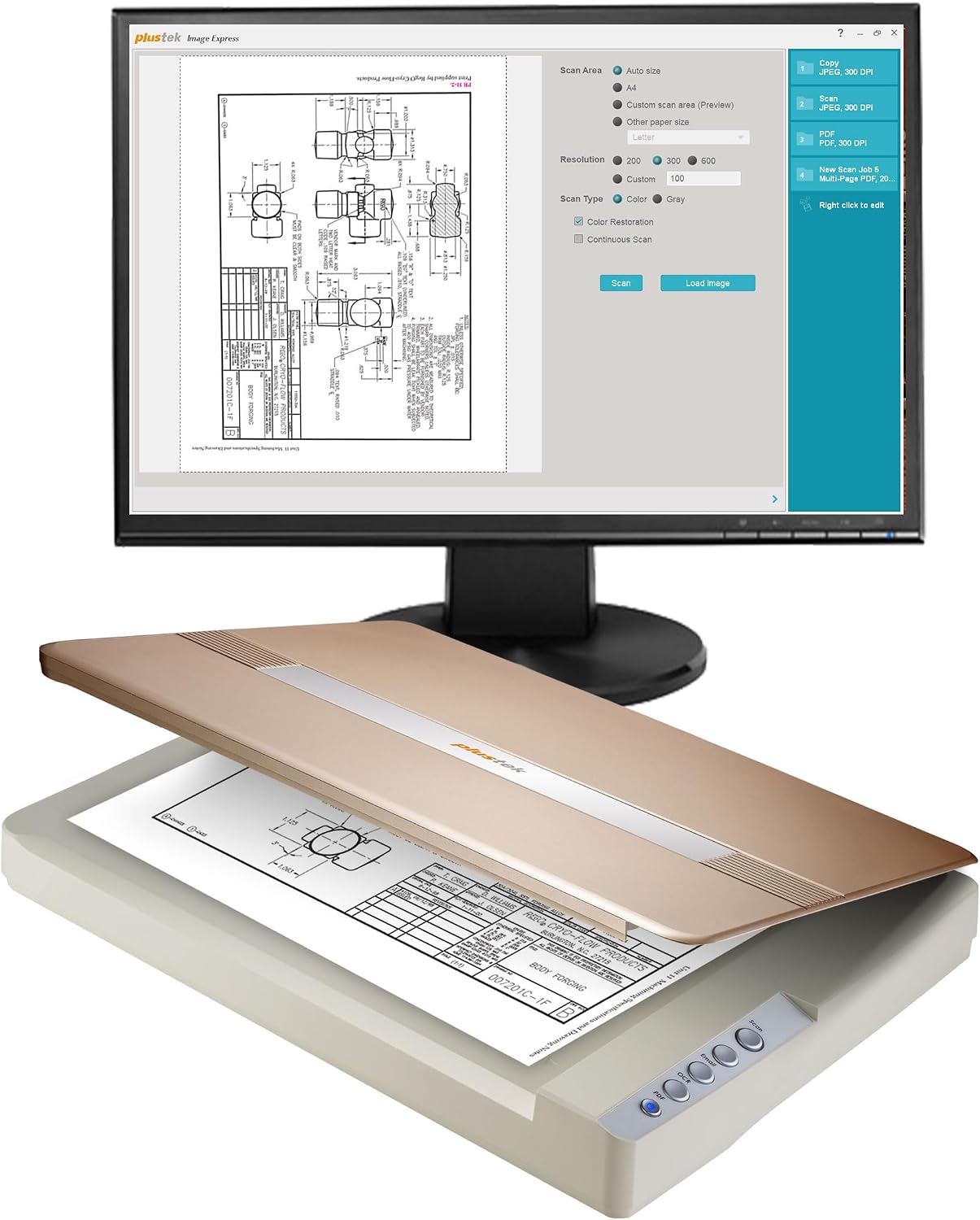 Plustek OpticSlim 1680 - High Speed Large Format Flatbed Scanner, scan Tabloid Size in 3...