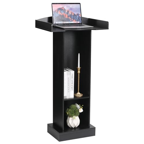 Podium Stand for Lectern Presentation Church Classroom, Black Pulpit with Wooden Heavy Base...