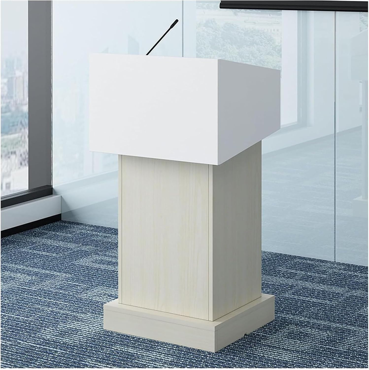 Podium Stand with Wheels, Presentation Podium with Drawer and Storage Shelf, Mobile...