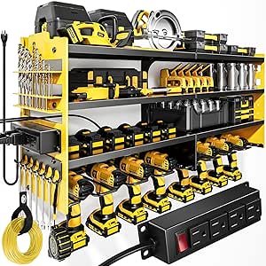POKIPO Large Power Tool Organizer Wall Mount with Charging Station,4 Layer Heavy Duty Metal...