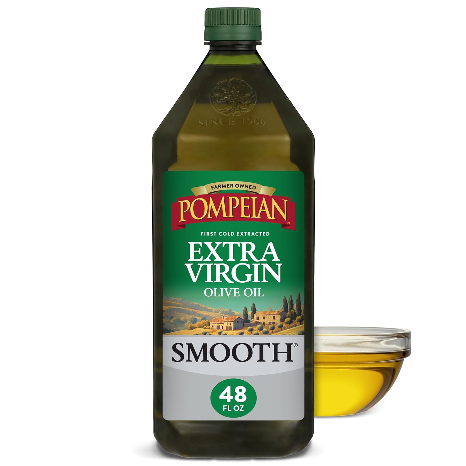 Pompeian Smooth Extra Virgin Olive Oil - 48 Fl Oz - First Cold Pressed Olive Oil for Cooking...