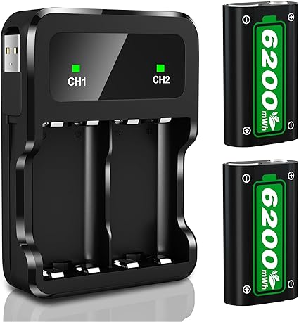 Ponkor Rechargeable Battery Packs for Series X|S/Xbox One, 2 x 6200 mWh Batteries with...