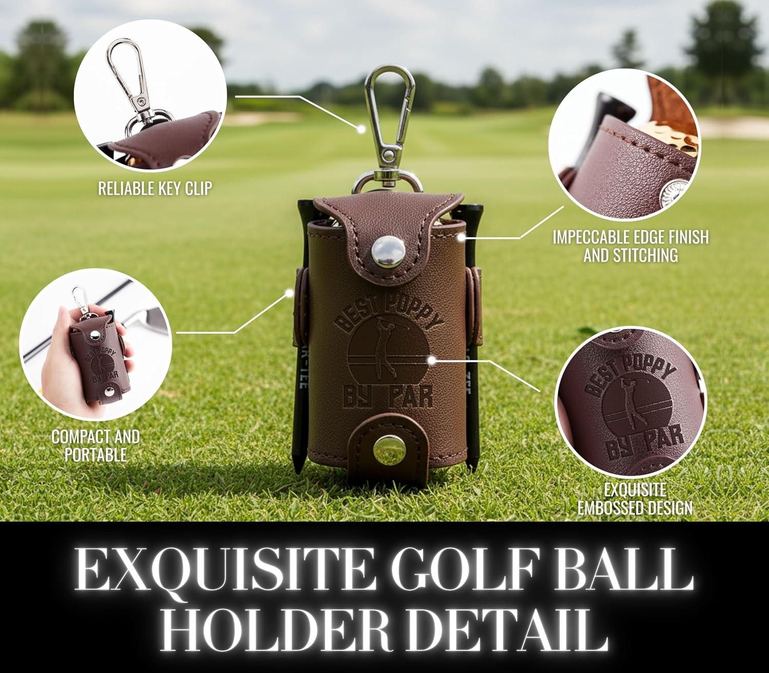 Poppy Gifts Golf Ball & Tee Holder with 2 Balls and 2 Tees - Poppy Golf Gifts for Father's... image