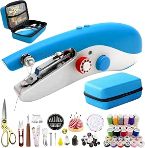 Portable Handheld Sewing Machine with 110 PCS Sewing Kit & Blue Leather Case, Dual-Speed...