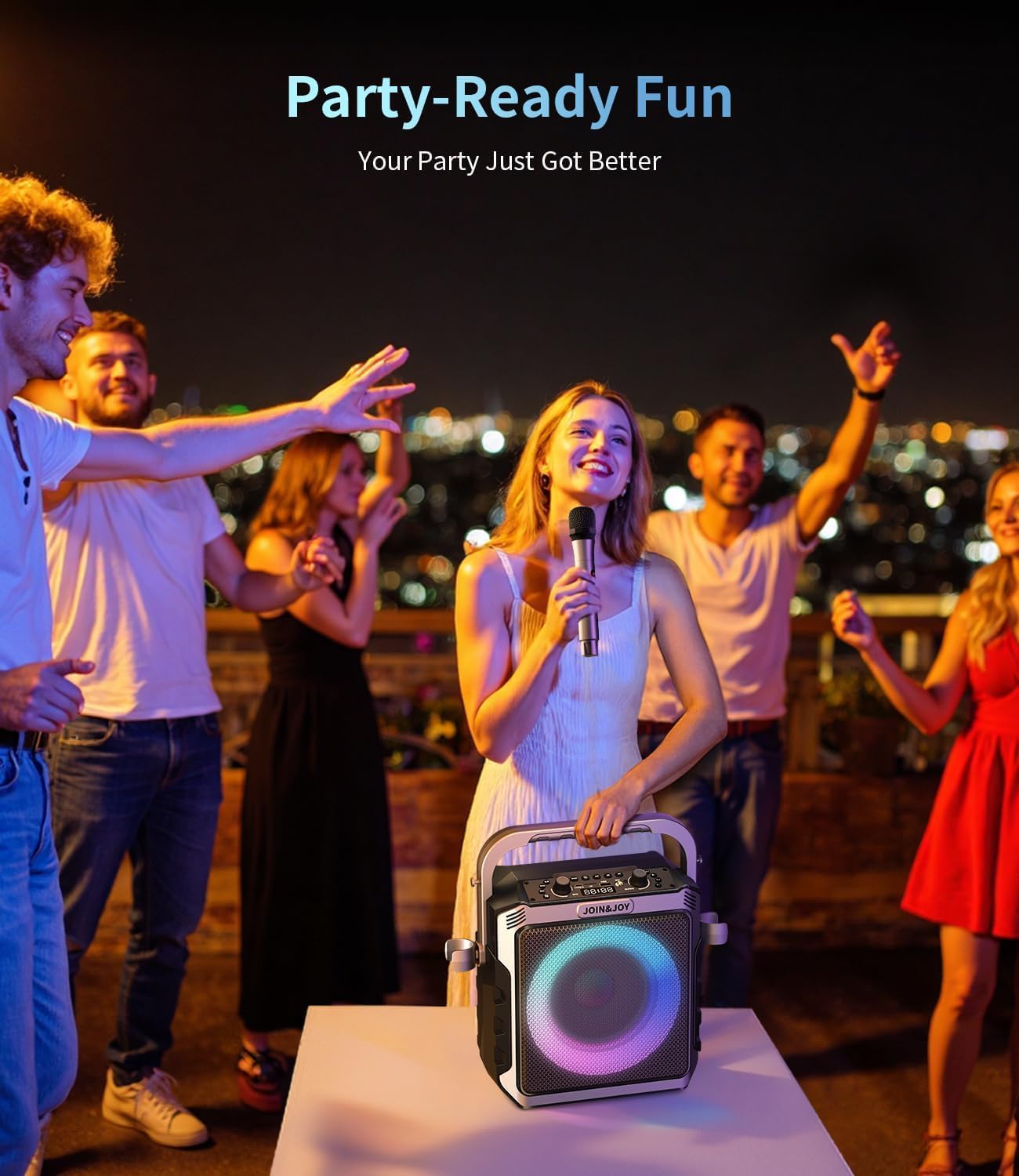 Portable Karaoke Machine, with Wireless Microphones, Bluetooth Party Speaker with LED...