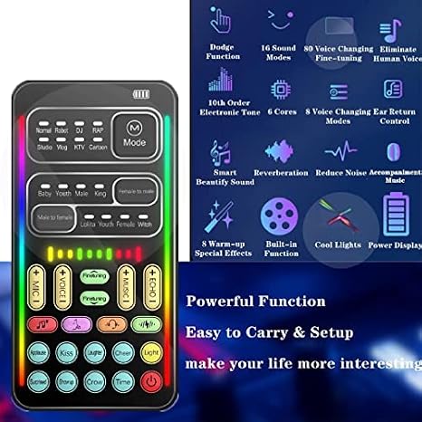 Portable Voice Changer, 8 Voice Changes Live Sound Card, Cool LED Lights Sound Board, Voice... image
