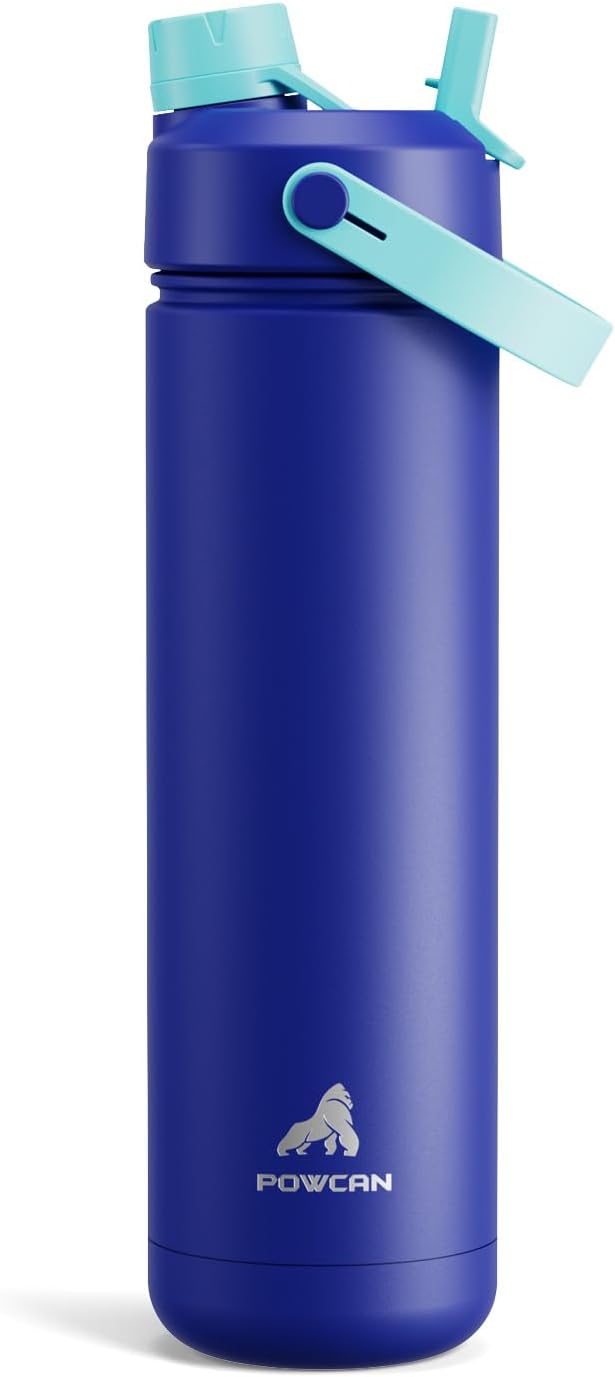 POWCAN 26 oz Insulated Water Bottle with 2-in-1 Straw and Spout Lid, Keep Cold 24H...