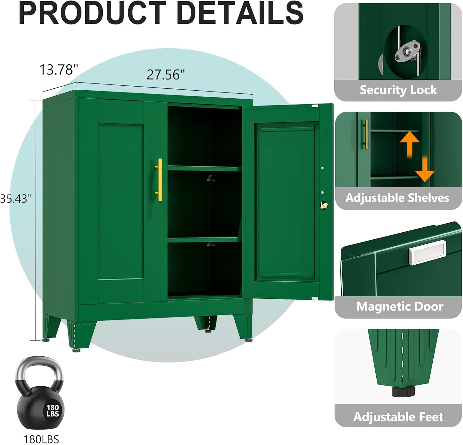 pozdeg 35.43" Metal Storage Cabinet with Lock, Metal File Cabinet with 2 Doors ＆ 2... image
