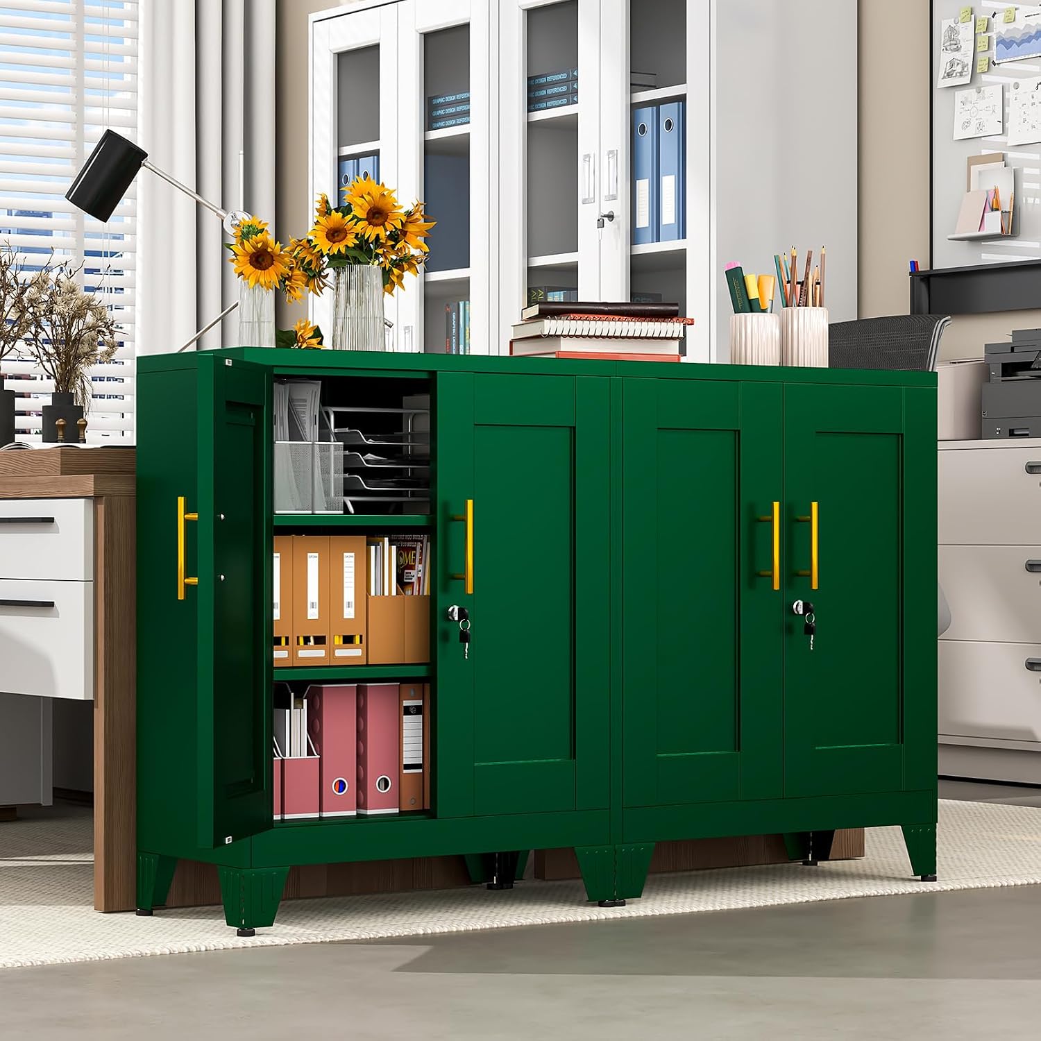 pozdeg 35.43" Metal Storage Cabinet with Lock, Metal File Cabinet with 2 Doors ＆ 2... image