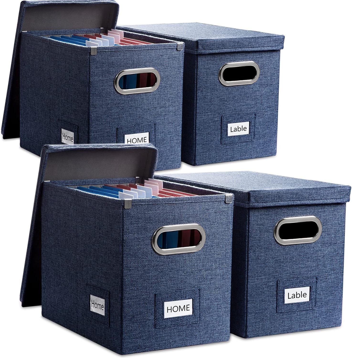 PRANDOM File Organizer Box - Set of 4 Collapsible Decorative Linen Filing Storage Hanging...