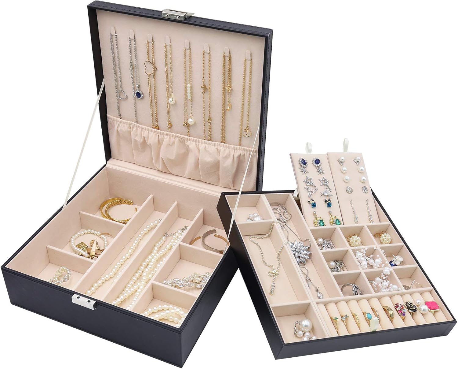 ProCase Jewelry Box for Women, 2 Layers Large Leather Jewelry Organizer Storage Case with...