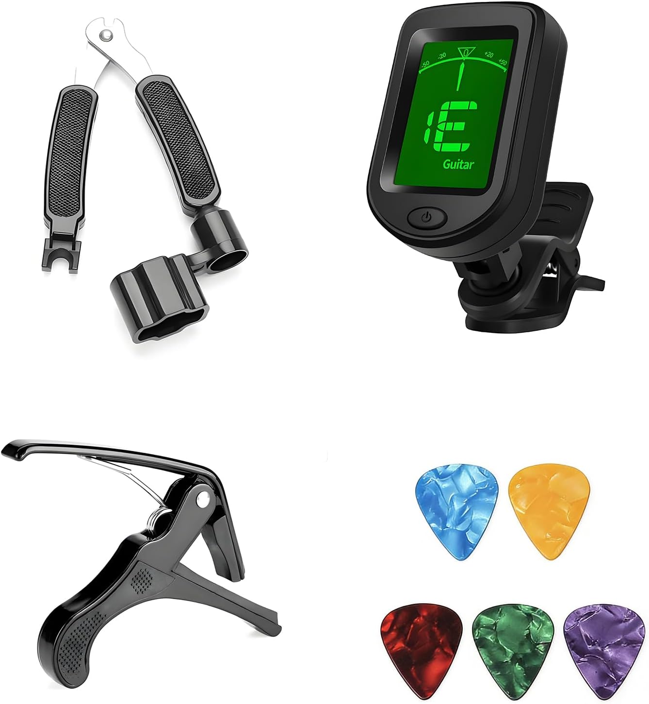 Professional Guitar Accessories Set - Durable Capo, 3-in-1 String Winder Cutter Plier...