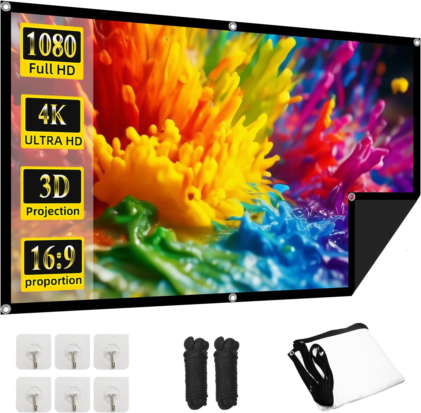 Projector Screen, 72Inch Outdoor Projector Screen, Washable & Foldable - Ideal for...