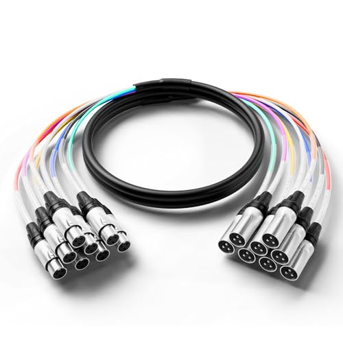 PRORECK 10ft Snake Cable, 8-Channel Shielded XLR Male to Female Audio Cable, Color-Marked...