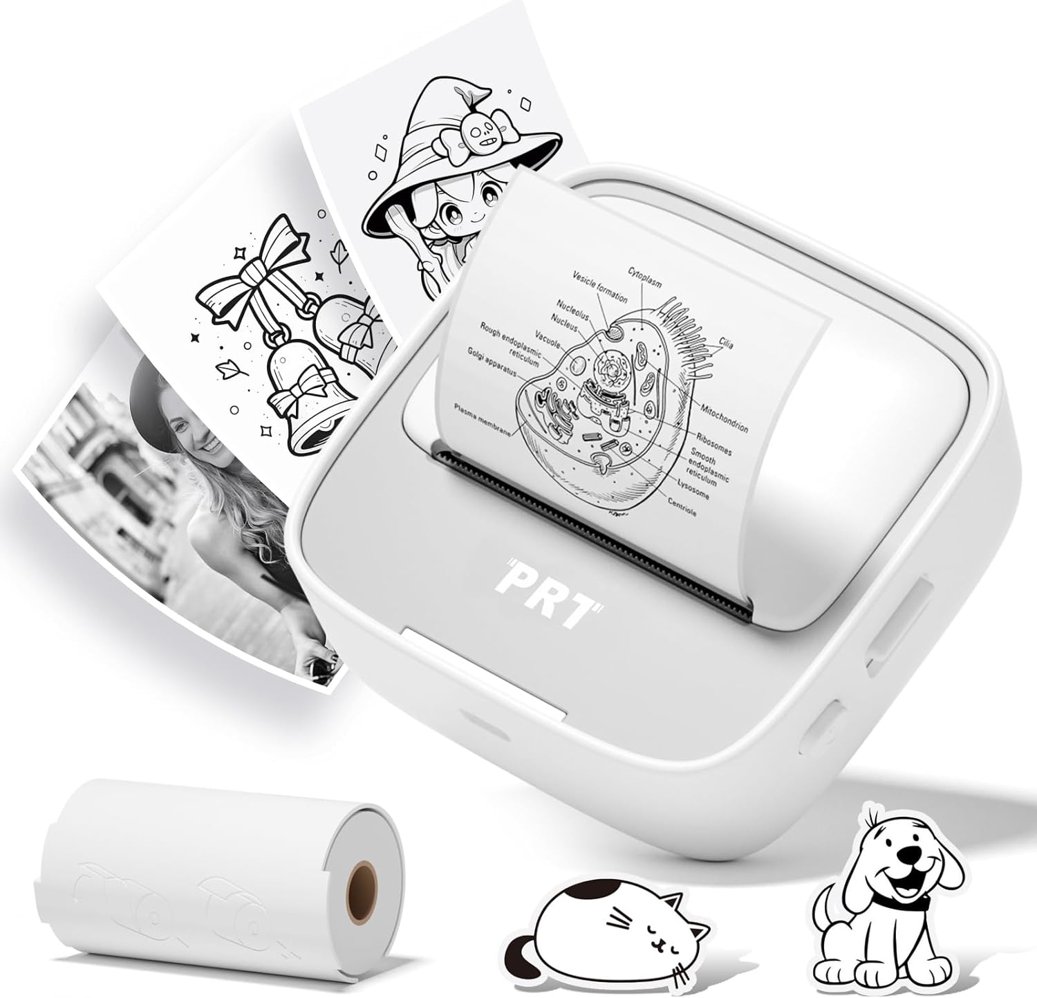PRT Mini Sticker Printer, Portable Thermal Printer with 1 Roll Sticker Paper, Inkless...