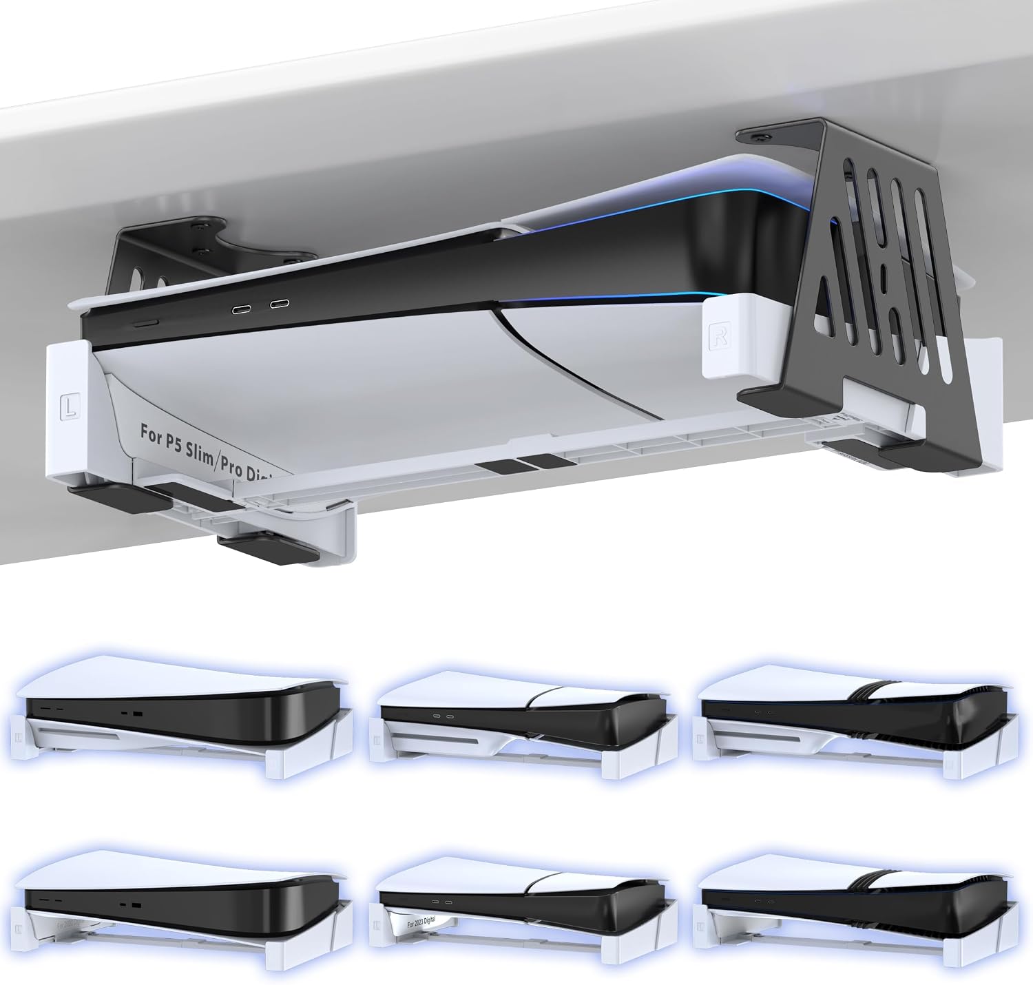 PS 5 Under Desk Mount for All PS-5 Models Disc & Digital Version, Metal P5 Desk Holder with...