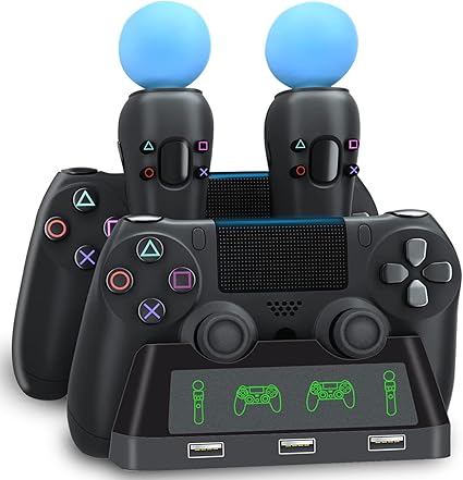 PS4 Controller Charging Dock Station, 4 in 1 PS VR Motion Move Charger Station, Fast...