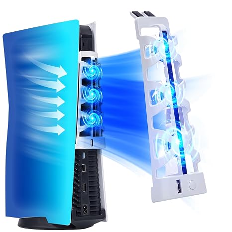 PS5 Cooling Fan with LED Light & USB Port, Quiet External Fan for PlayStation 5 Digital/Disc...