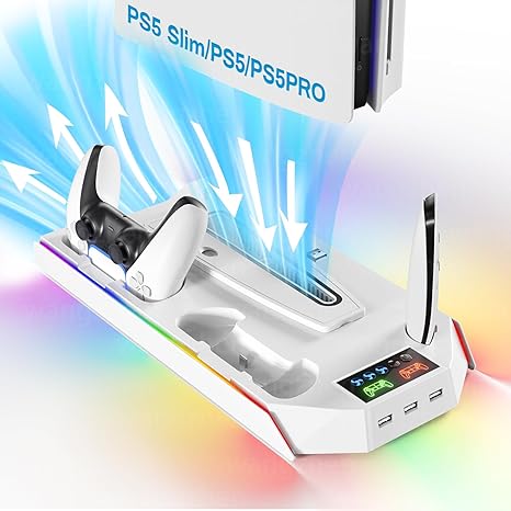 PS5 Cooling Station Stand RGB with Dual Controller Charging Station for PlayStation 5...