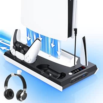 PS5 / PS5 Slim Cooling Station with Dual Controller Charging Station, PS 5 Cooling Stand for...