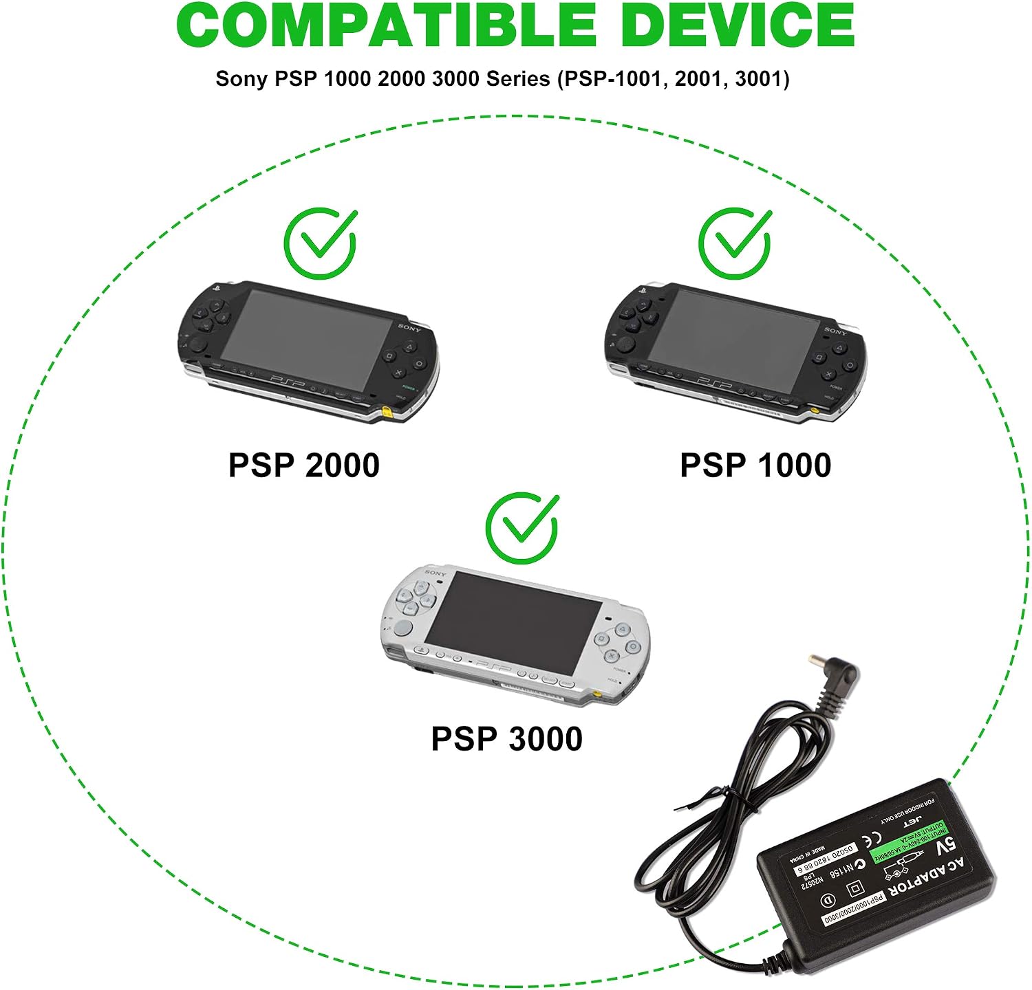 PSP Charger, AC Adapter Wall Charger Compatible with Sony PSP-110 PSP-1001 PSP 1000 / PSP... image
