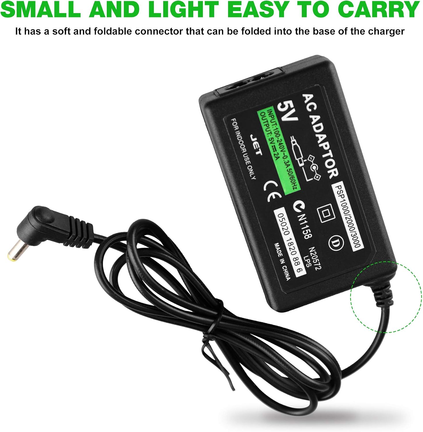 PSP Charger, AC Adapter Wall Charger Compatible with Sony PSP-110 PSP-1001 PSP 1000 / PSP... image