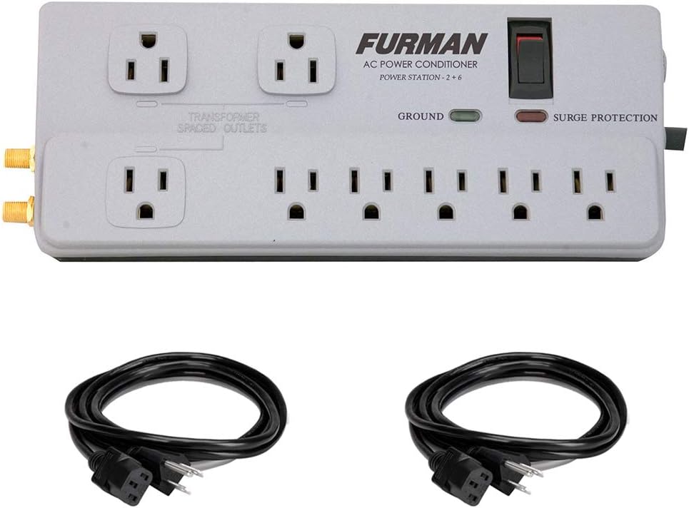 PST-2+6 Power Station Home Theater Power Conditioner with (2) Extension Cable (18 AWG...