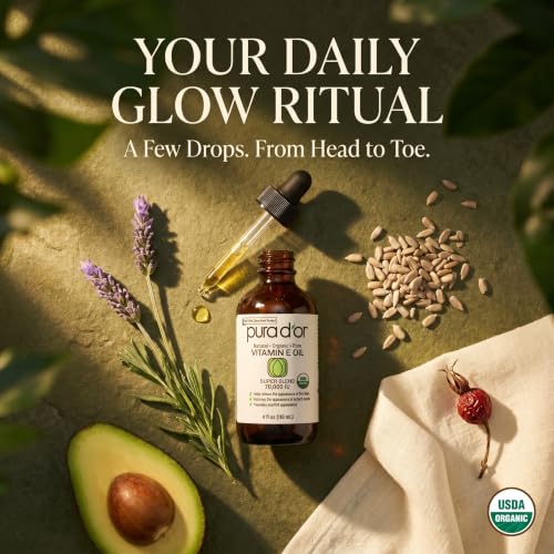 PURA D'OR 4 Oz Organic Vitamin E Oil 70,000 IU, USDA Certified Ayurvedic Skin Care, Face... image