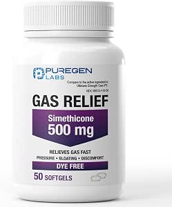Puregen Labs Gas Relief Softgels with Simethicone 500 mg, Dye Free Formula, Fast Relief from...