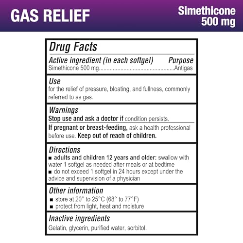 Puregen Labs Gas Relief Softgels with Simethicone 500 mg, Dye Free Formula, Fast Relief from... image
