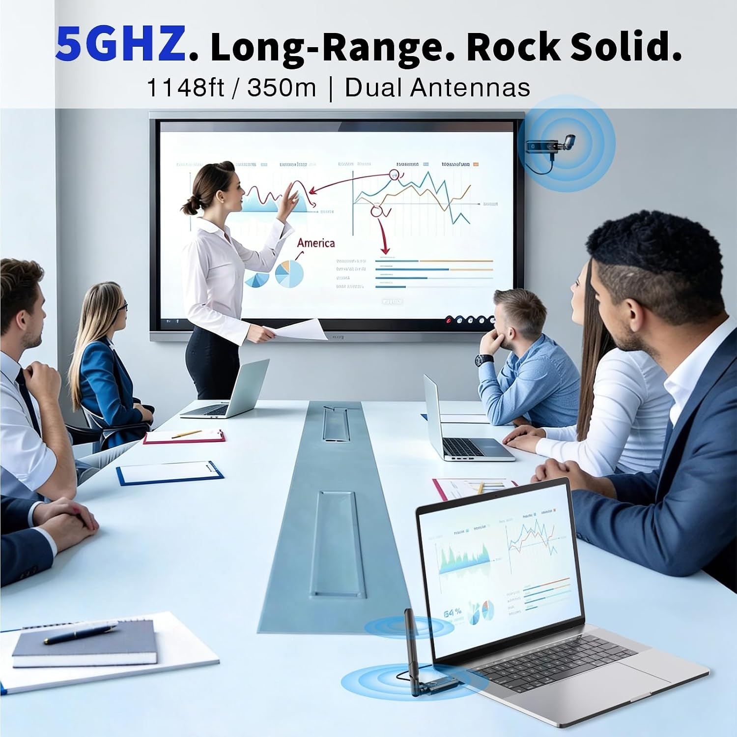 PWAYTEK Wireless HDMI Transmitter and Receiver Kit, 5GHz Long Range 1148ft (350m), Plug &... image