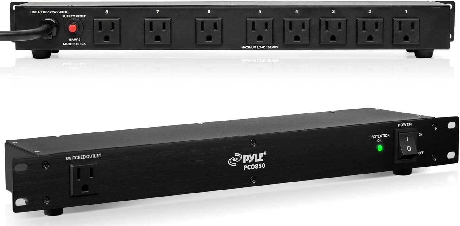 Pyle 150J Surge Protector Power Strip - 9 Outlet - 15 Amp - 1U Rack Mount with AC Filter...
