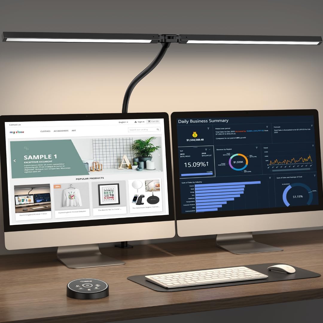 Pzloz Led Desk Lamp for Office Home - Eye Caring Architect lamp with Clamp,Dual Screen... image
