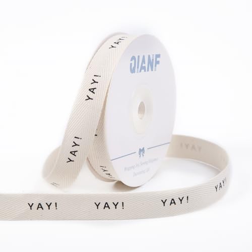 QIANF Custom Yay Cotton Ribbon, 5/8 Inch 15 Yards Natural Herringbone Twill Tape Ribbon for...