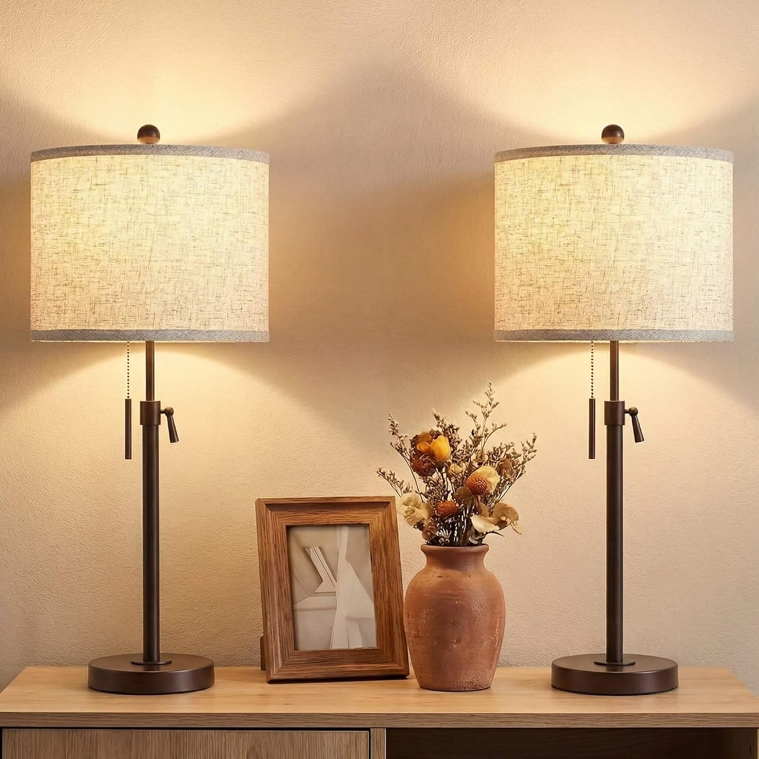 Qingmiao Table Lamps Set of 2, 22" to 30" Adjustable Nightstand Lamps for Bedroom, Dimmable...