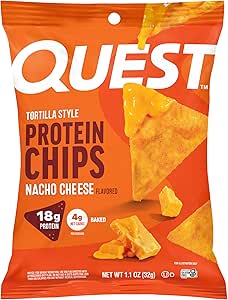 Quest Nutrition Nacho Cheese Tortilla Style Protein Chips, 18g Protein, 4g Net Carb, Low...