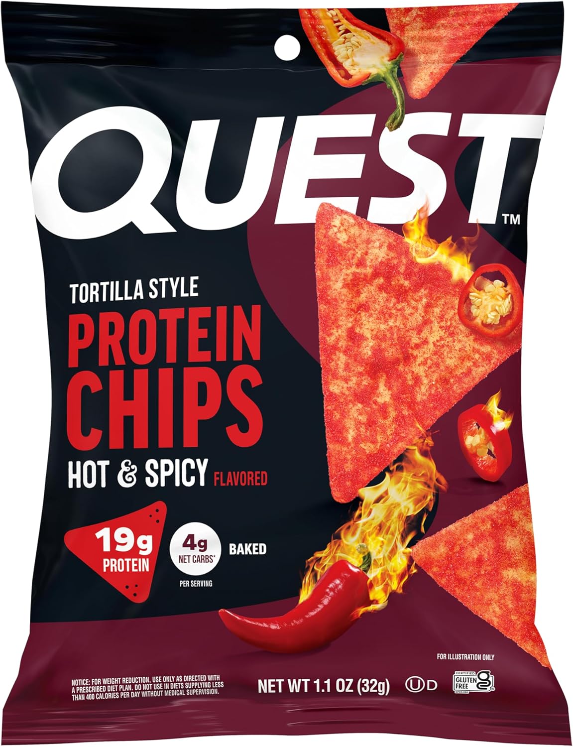 Quest Nutrition Tortilla Style Protein Chips, Hot & Spicy, 19g of Protein, 4g Net Carbs...