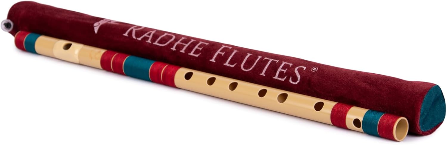 Radhe Flutes | C Sharp Right Handed Middle Bansuri | Maroon & Dark Green | Tuned With... image
