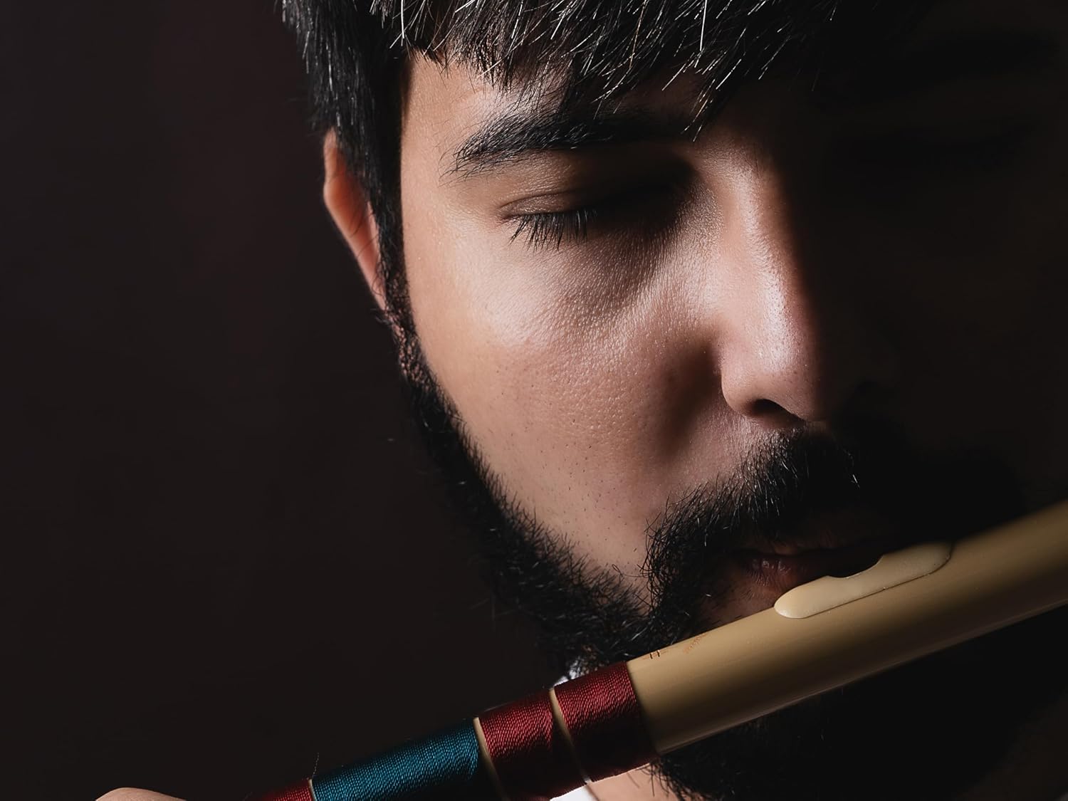Radhe Flutes | C Sharp Right Handed Middle Bansuri | Maroon & Dark Green | Tuned With... image