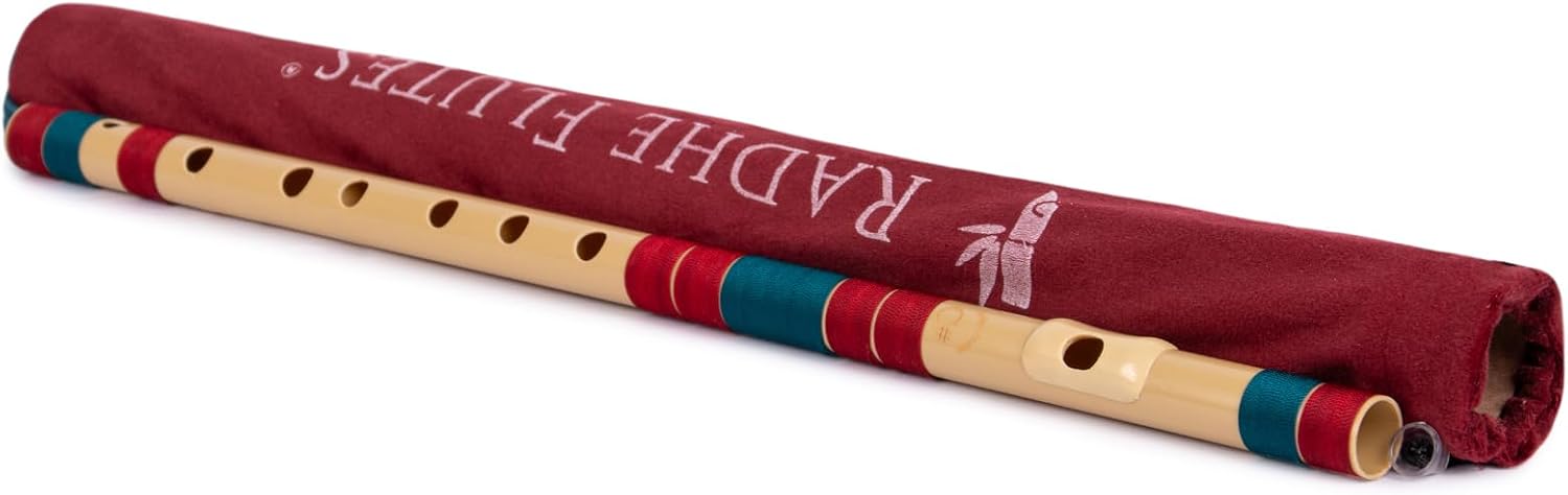 Radhe Flutes | C Sharp Right Handed Middle Bansuri | Maroon & Dark Green | Tuned With... image
