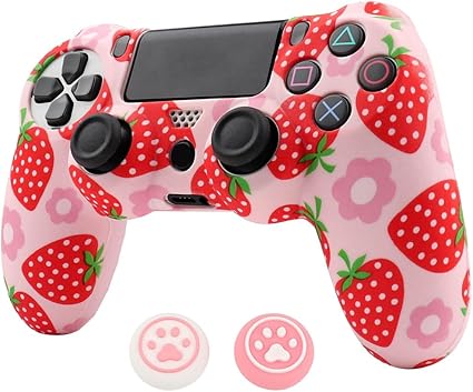 RALAN Pink Controller Skins for PS4,Fruit Silicone Controller Cover Skin Protector...