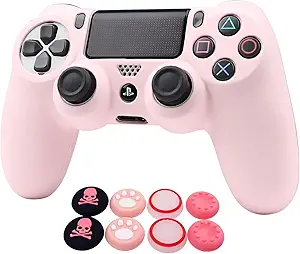 RALAN Pink Controller Skins for PS4, Silicone Controller Cover Skin Protector Compatible...
